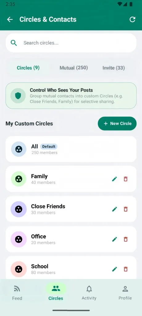 Choose a custom audience in Circles