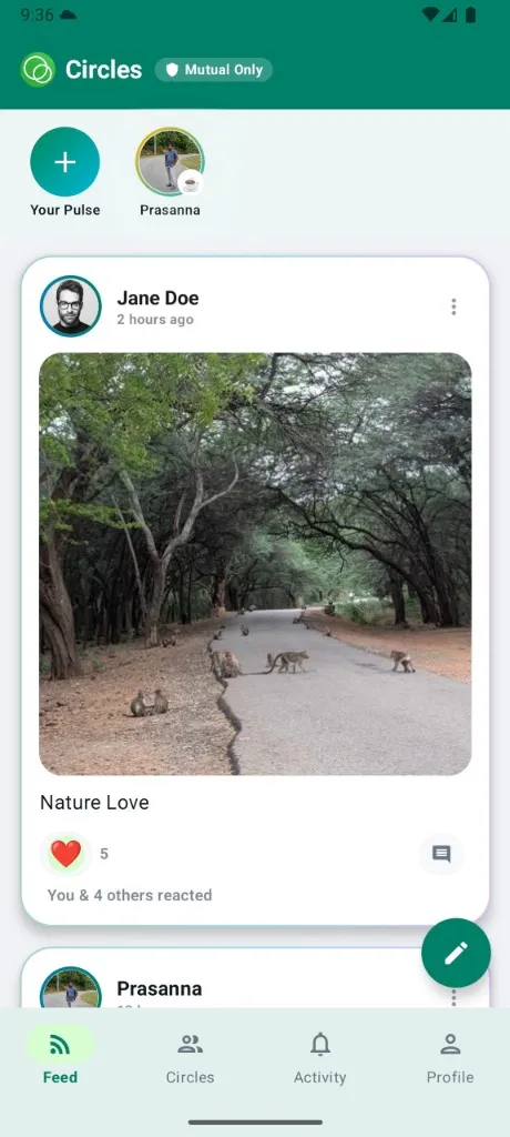 Circles chronological private feed